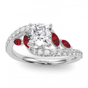 Swirl Design Lab Grown Diamond & Marquise Lab Ruby Engagement Ring in Platinum (0.63ct)